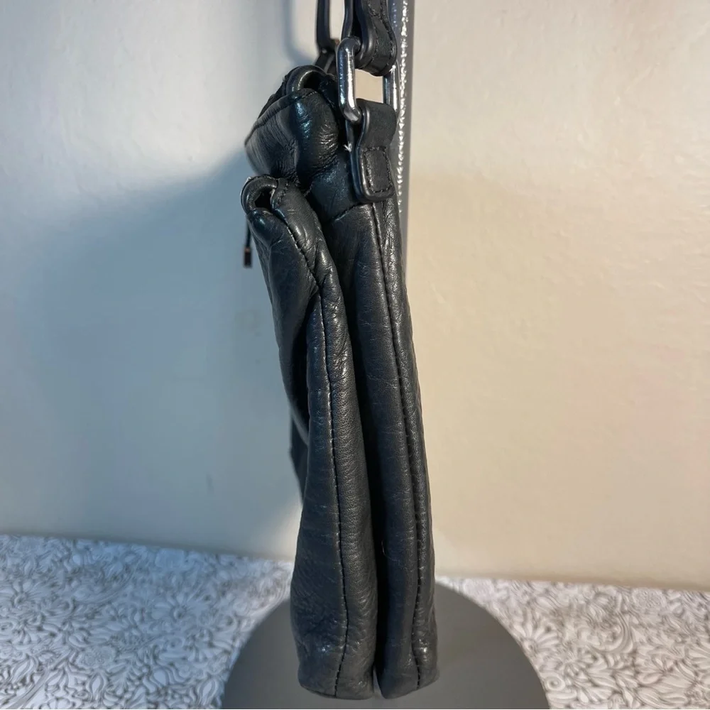 MARGOT Leather Two Zipper Crossbody Shoulder Bag In black leather